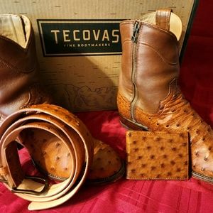 Tevovas Ostrich Mens Zip Boots 10.5 EE w/ Belt & Wallet